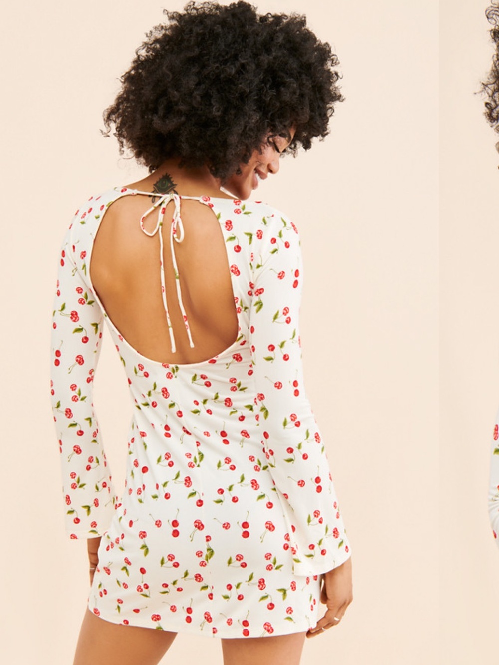 Urban Outfitters Sammie Long Sleeve Cherry Mini Dress - Picture 2 of 5
